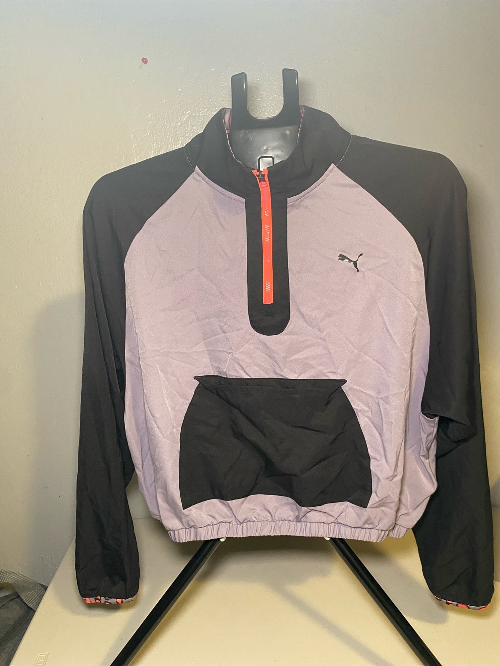 Puma Lavender and Black Half-Zip Pullover with Coral Zipper